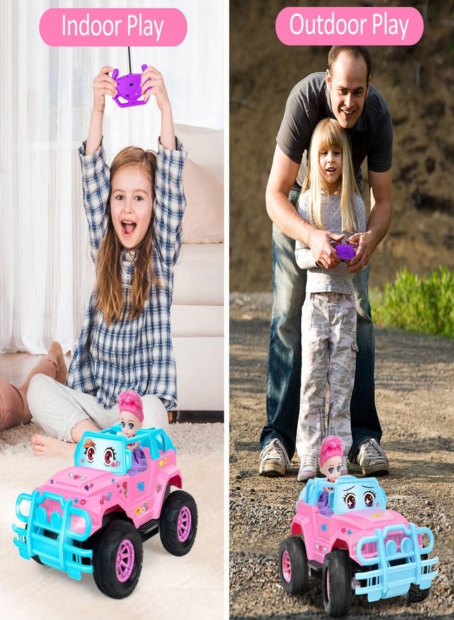 Ynanimery Remote Control Car- RC Truck with DIY Stickers and Doll for Kids Girls Birthday, 1:20 Scale RC Truck Full Functions Creative Racing Car for Toddlers Kids Indoor Outdoor Games, Pink - Image 3